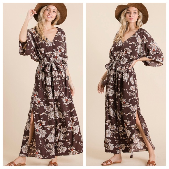 Floral print wide leg jumpsuit with belted waist - Picture 4 of 6
